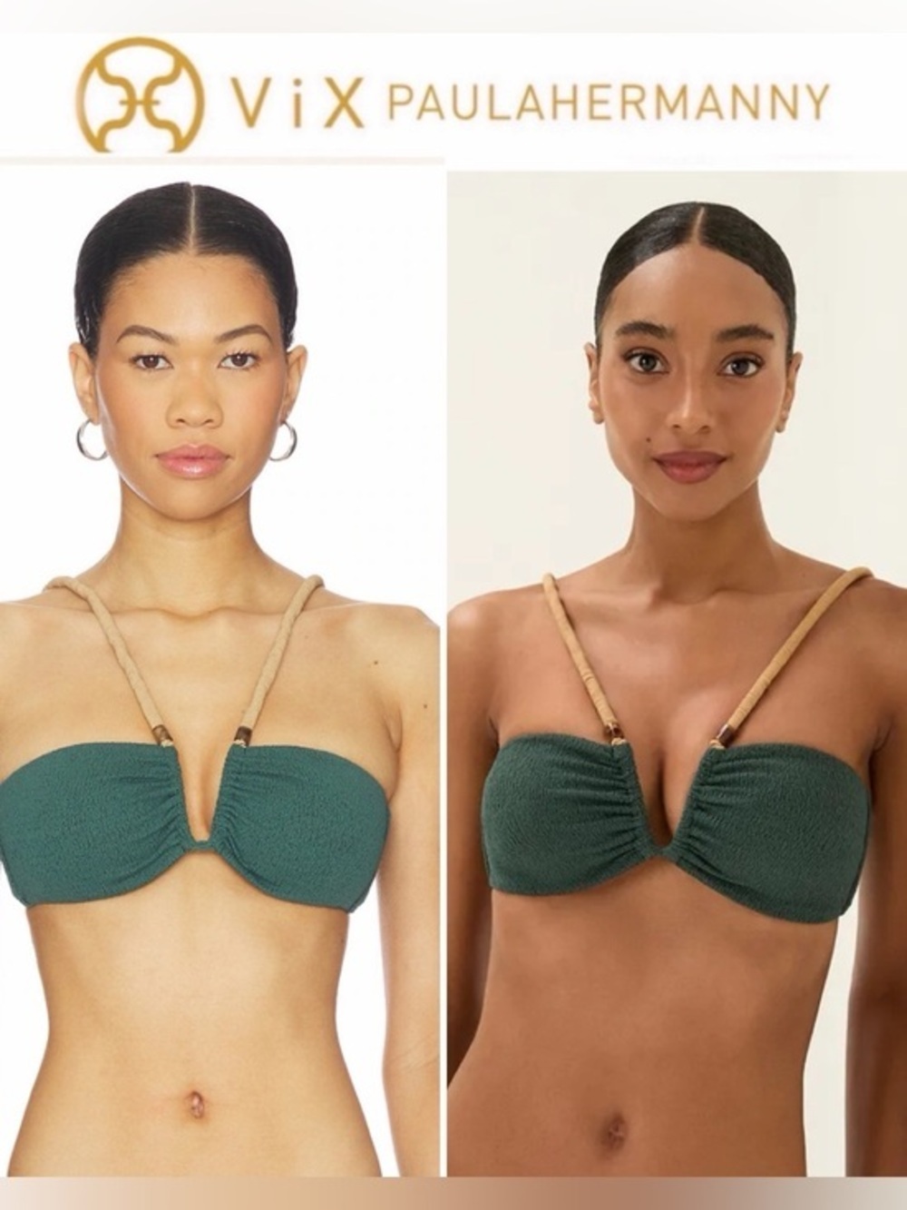 ViX Paula Hermanny Firenze April Carol Green Textured Bikini Top Sz S NWT $178